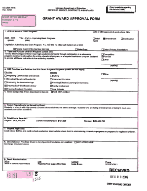 Michigan Grant Award Approval Form
