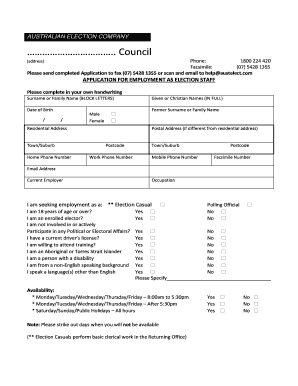 Australian Election Staff Application Form