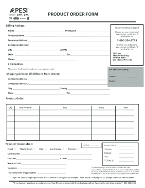Rehab Product Order Form
