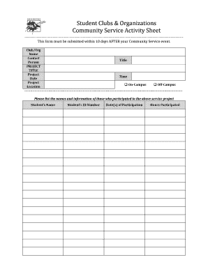 Community Service Activity Sheet