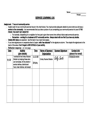 SERVICE LEARNING LOG - Fairfax County Public - fcps