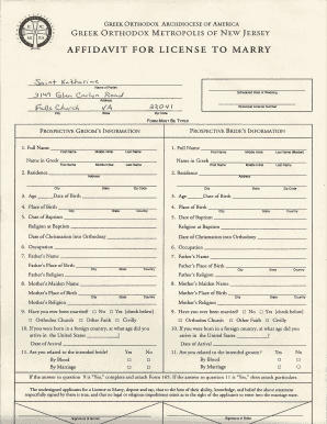 Greek Orthodox Affidavit for License to Marry