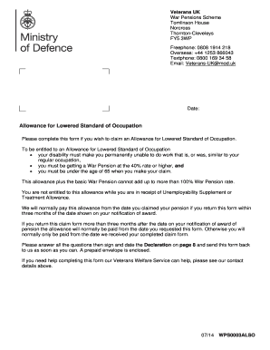 Allowance for Lowered Standard of Occupation Claim Form