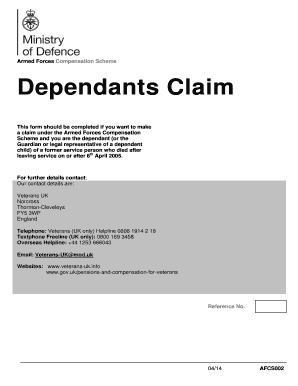 Armed Forces Compensation Scheme Dependant Claim Form