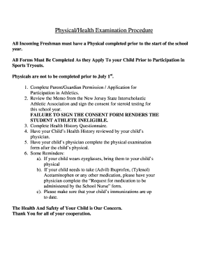 New Jersey High School Sports Physical Form