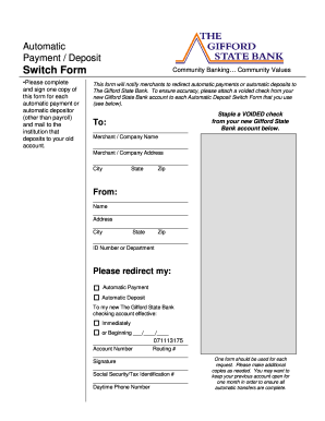 Automatic Payment Deposit Switch Form