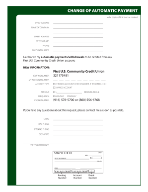 Change of Automatic Payment Form