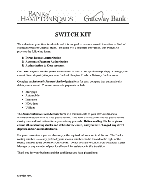 Bank of Hampton Roads Switch Kit