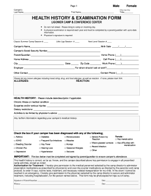 Camper Health History and Examination Form