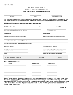 Health History and Registration Form