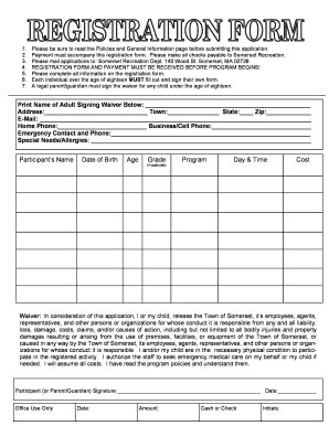 Somerset Recreation Registration Form