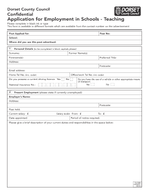 UK School Teaching Job Application Form