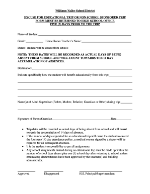 Educational Trip Excuse Form
