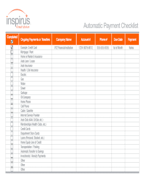 Automatic Payment Checklist