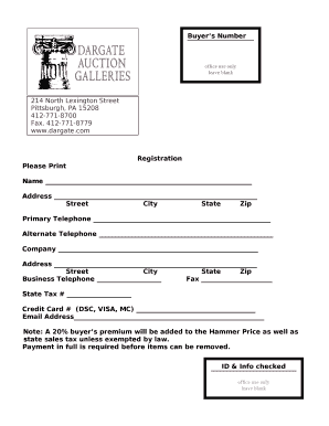 Dargate Auction Galleries Registration Form