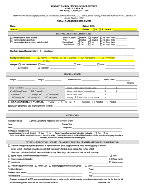 New York Health Assessment Form