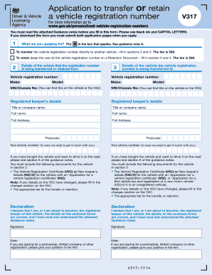 UK Vehicle Registration Number Transfer or Retention Application