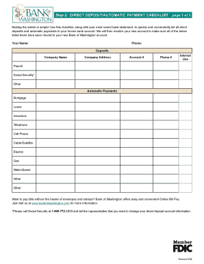 Bank of Washington Direct Deposit and Automatic Payment Change Forms