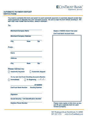 Automatic Payment Deposit Switch Form