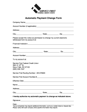Automatic Payment Change Form