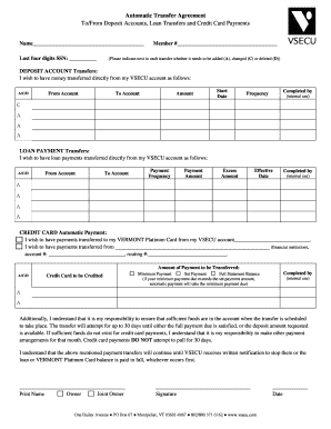 VSECU Automatic Transfer Agreement