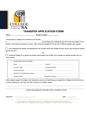 College SA Transfer Application Form