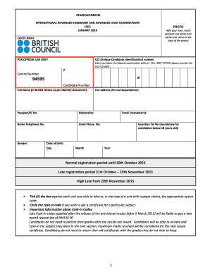 Edexcel IAL Exam Registration Form