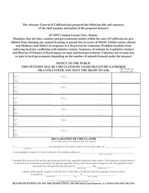 California Animal License Fee Petition