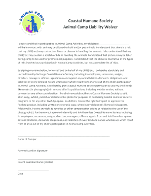 Animal Camp Liability Waiver
