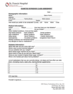 Diabetes Refresher Class Assessment Form