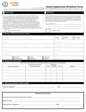 LIUNA Local 183 Dental Clinic Application/Withdraw Form