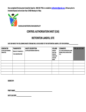 Control Authorisation Sheet