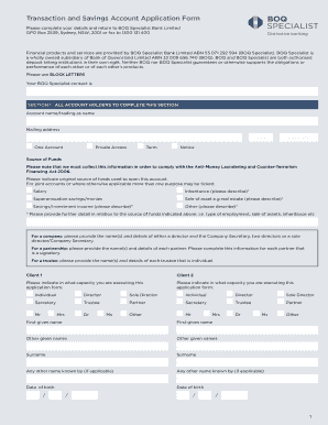 Transaction and Savings Account Application Form