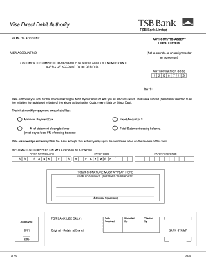 Visa Direct Debit Authority Form
