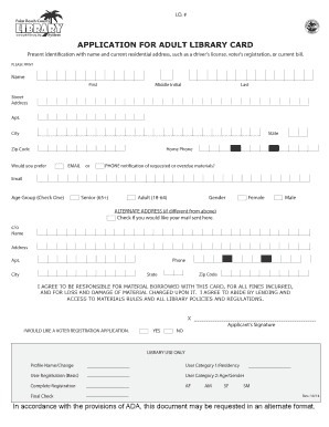 Application for Adult Library Card