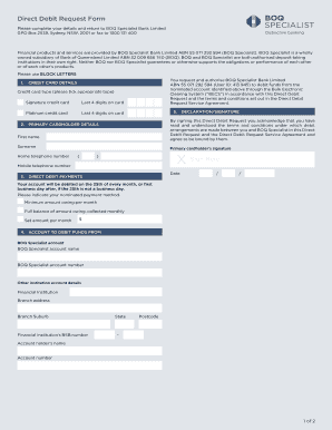 BOQ Direct Debit Request Form