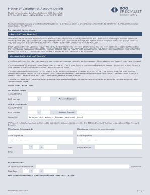 Notice of Variation of Account Details