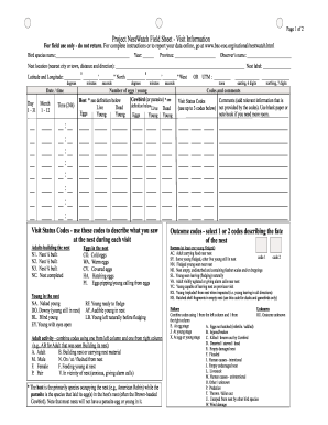 Project NestWatch Field Sheet