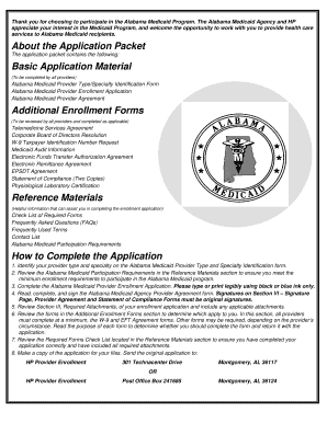 Alabama Medicaid Provider Enrollment Application