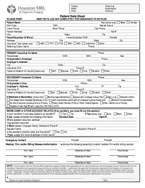 Patient Data Sheet and X-Ray Consent Form