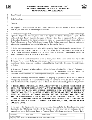 Unrepresented Seller Agency Disclosure and Compensation Agreement
