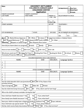 Child Care Application Form