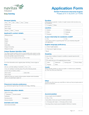 Navitas Professional Internship Program Application Form