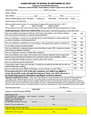 Elementary School FluMist Consent Form
