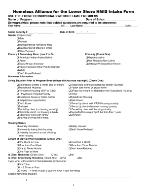 Homeless Alliance Intake Form