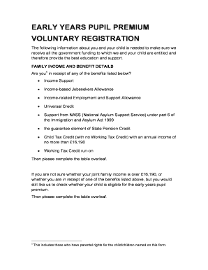 Early Years Pupil Premium Registration Form