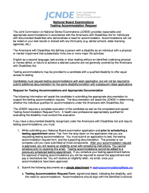 National Board Dental Examinations Testing Accommodation Request