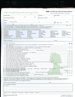 Child Health/Dental History Form