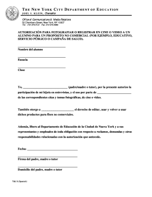AUTORIZACIÓN PARA FOTOGRAFIAR O REGISTRAR EN CINE O VIDEO A UN ALUMNO