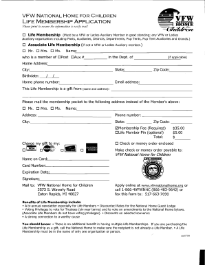 VFW National Home for Children Life Membership Application